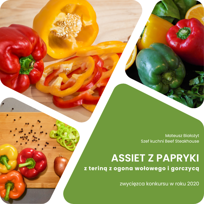 Assiet z papryki, z teriną z ogona wołowego i gorczycą