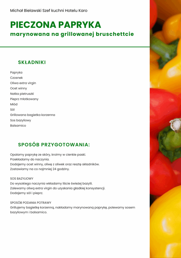 Pieczona papryka, marynowana na grillowanej bruschettcie
