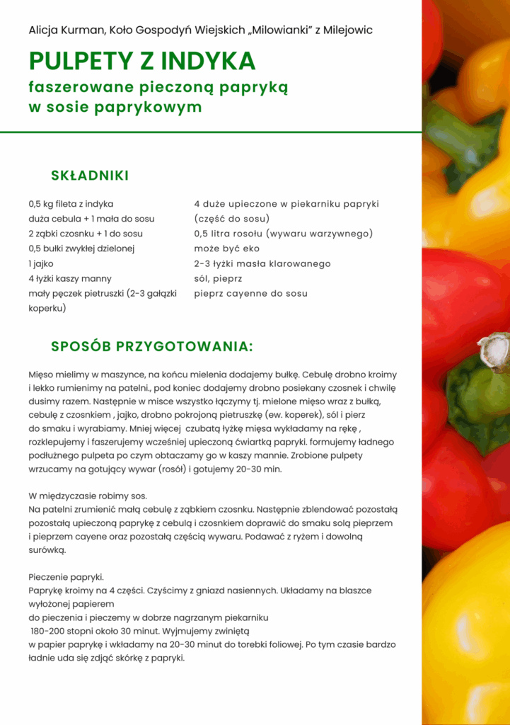 Pulpety z indyka faszerowane pieczoną papryką w sosie paprykowym